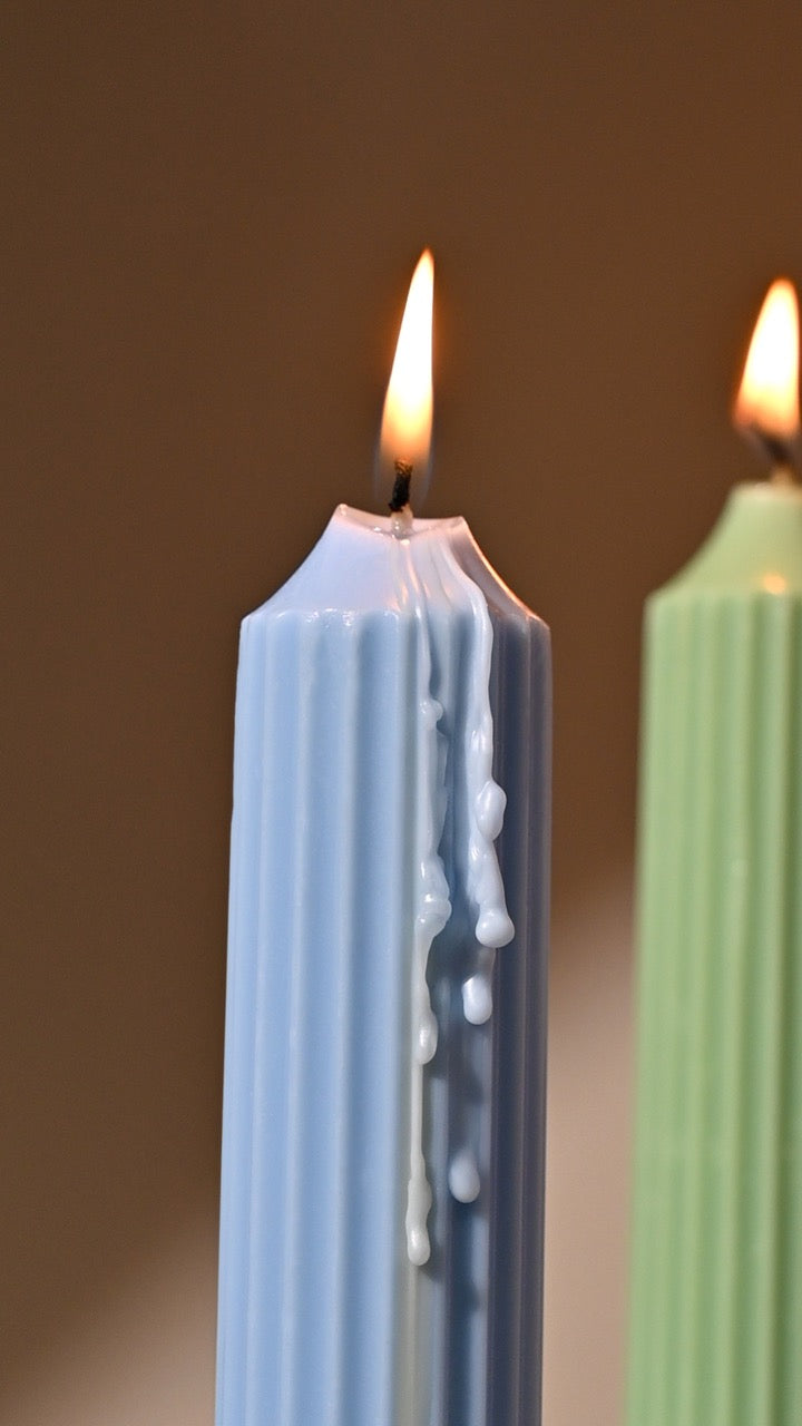 Ribbed Tall Candles | Unscented Soy wax | Available in assorted Colors | Set of 2