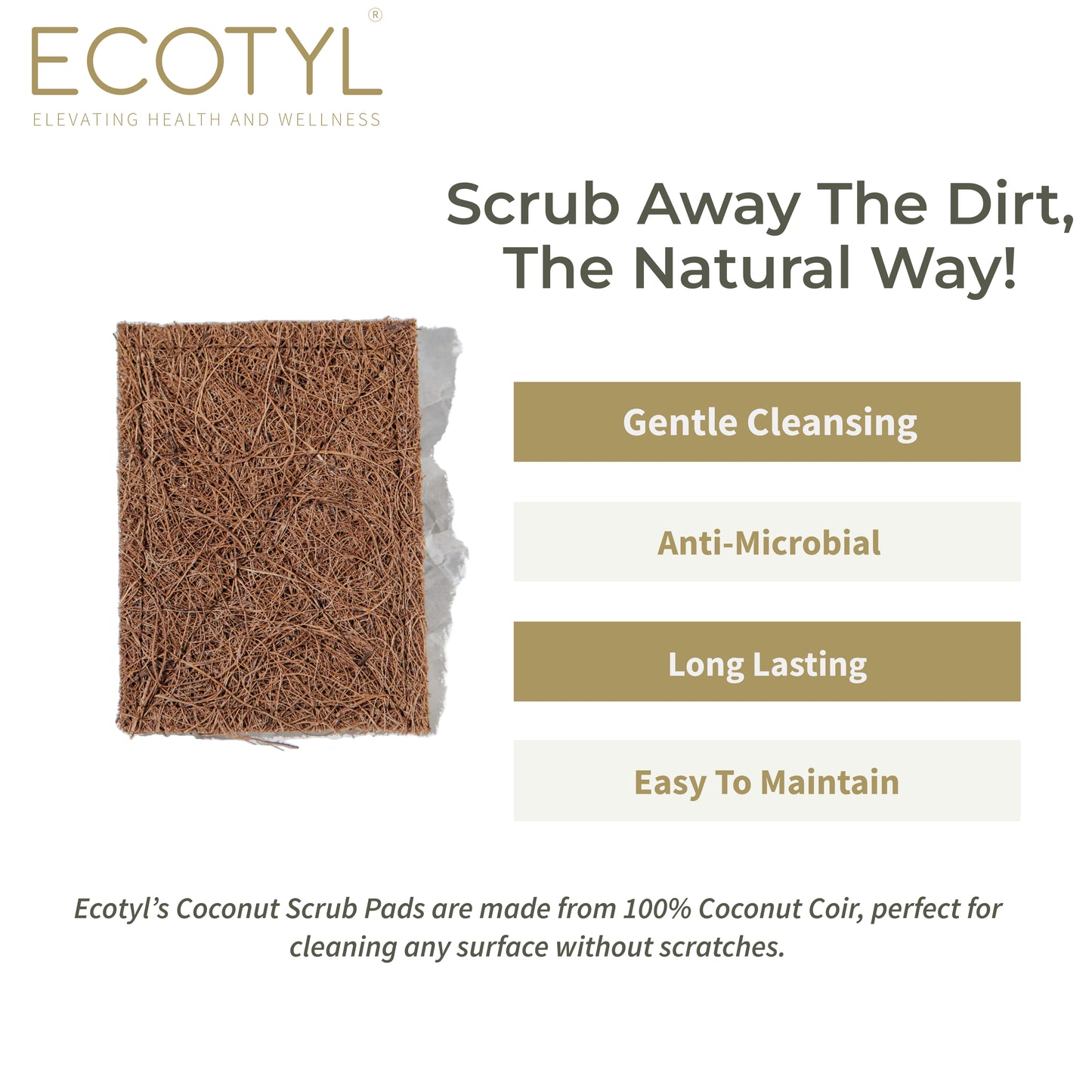 Coconut Scrub Pad | Dishwashing Pad | Natural Long-Lasting Stitched Coir Scrubber - Set of 5