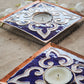 Rangoli Square Tealight Holder : Set of 2 (Blue)