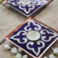 Rangoli Square Tealight Holder : Set of 2 (Blue)