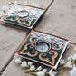 Rangoli Square Tealight Holder Set of 2 Dark Green