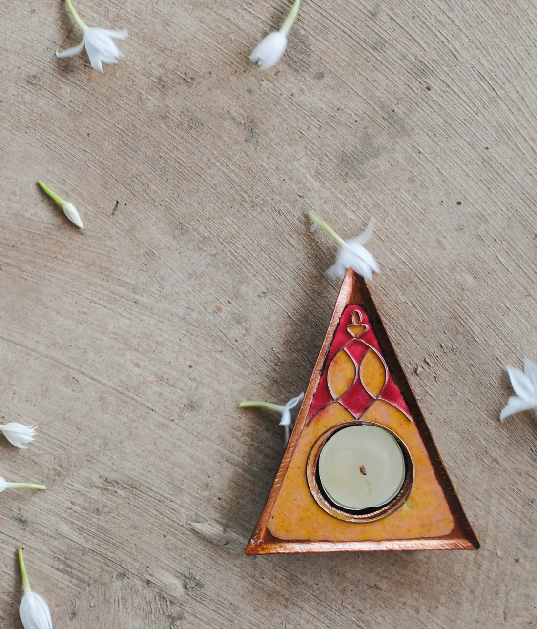 Rangoli Triangle Tealight Holder : Set of 2 (Yellow)
