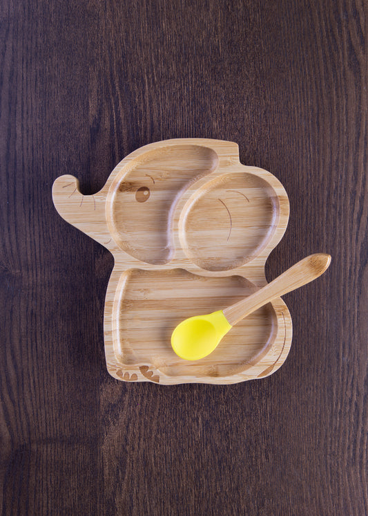 Bamboo Elephant Plate With Suction for Kids