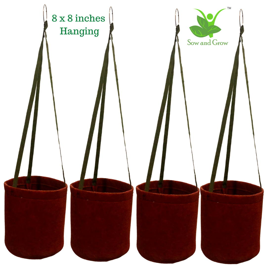 Geo Fabric Hanging Grow Bag || Size 8 x 8 inches || Set of 4