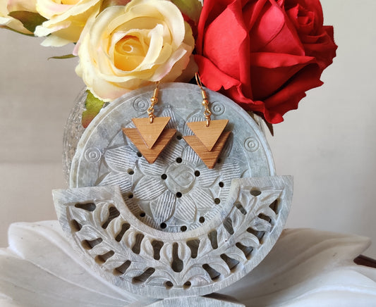 Handcrafted Bamboo Double V Shaped Earrings