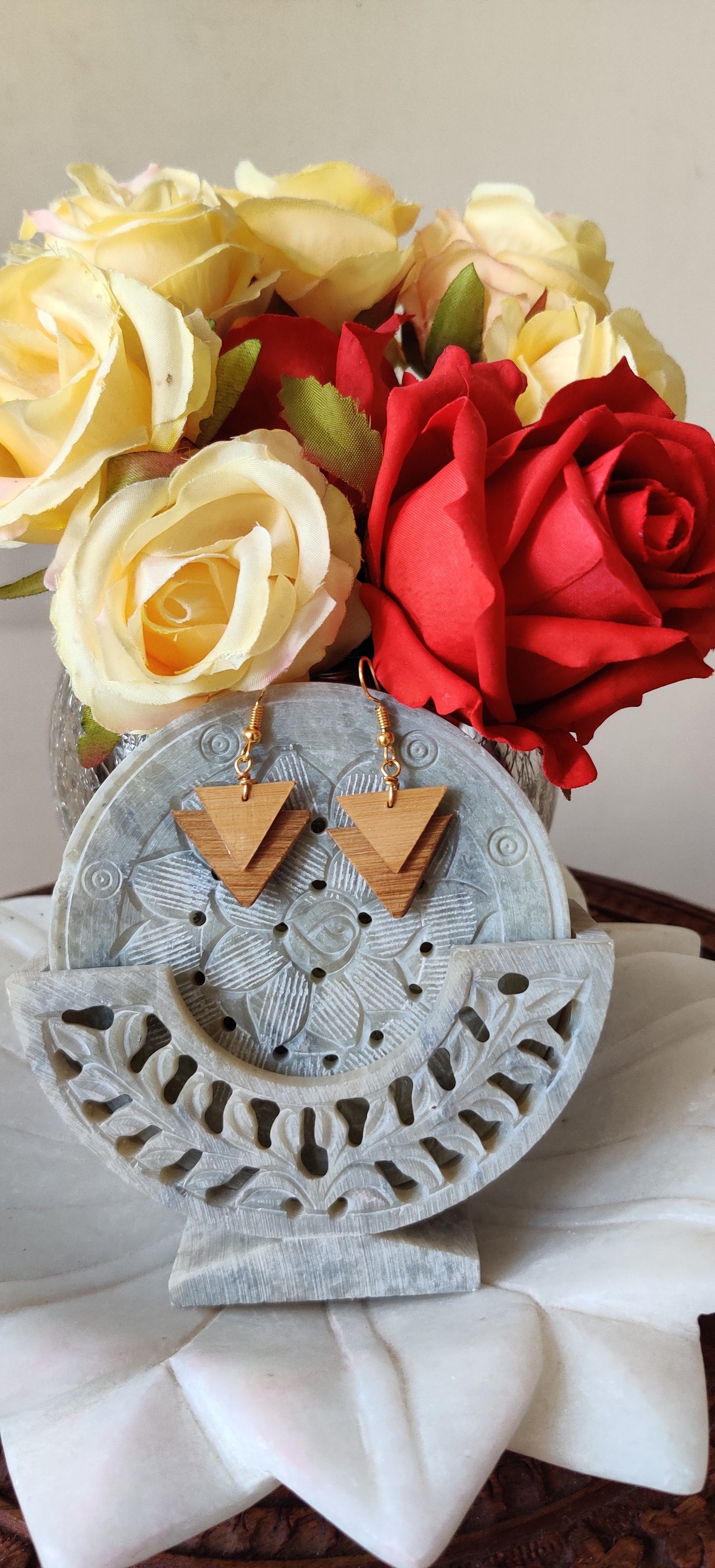 Handcrafted Bamboo Double V Shaped Earrings