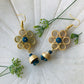 Handcrafted Bamboo Flower Jhumki Earrings (Blue)