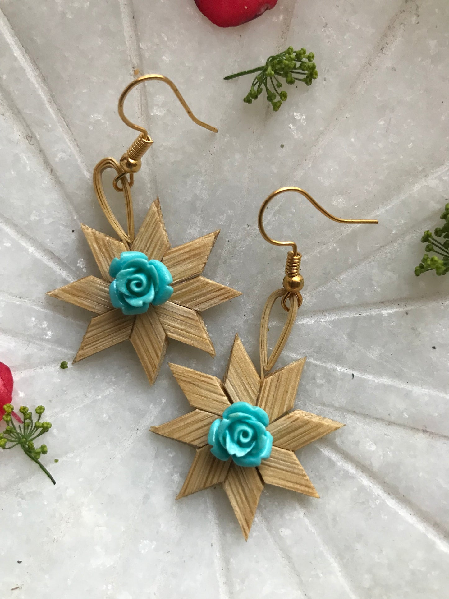 Handcrafted Bamboo Star Flower Earrings