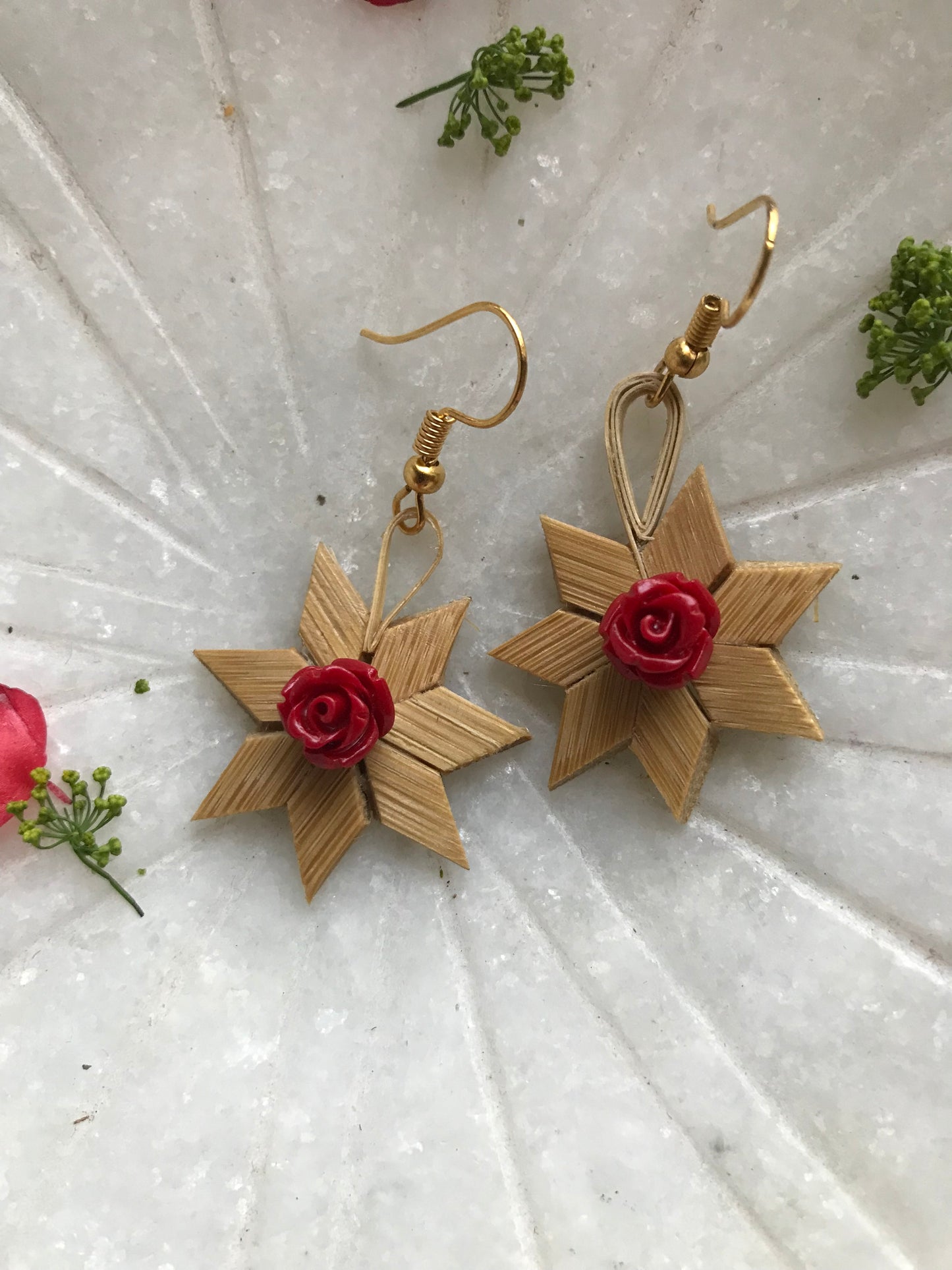 Handcrafted Bamboo Star Flower Earrings