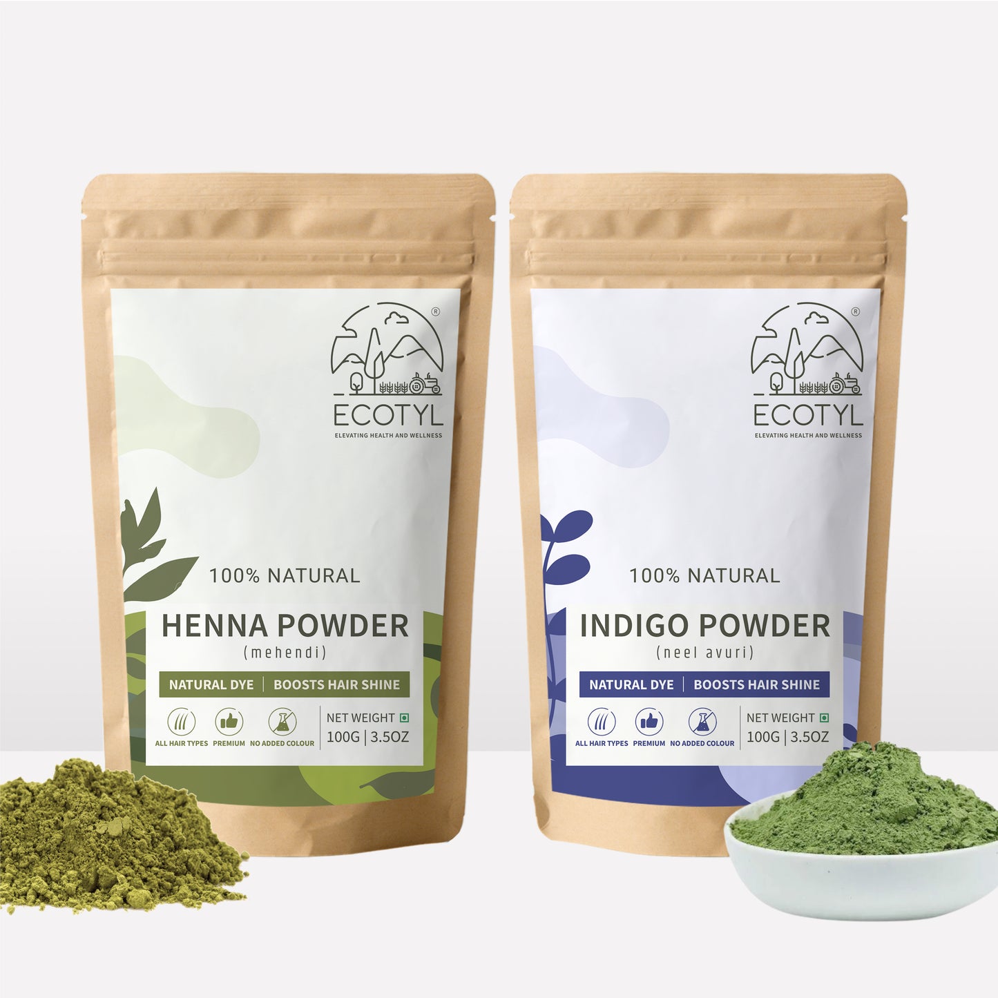 Hair Colour Combo - Henna Powder and Indigo Powder | Natural Hair Dye | 100g Each