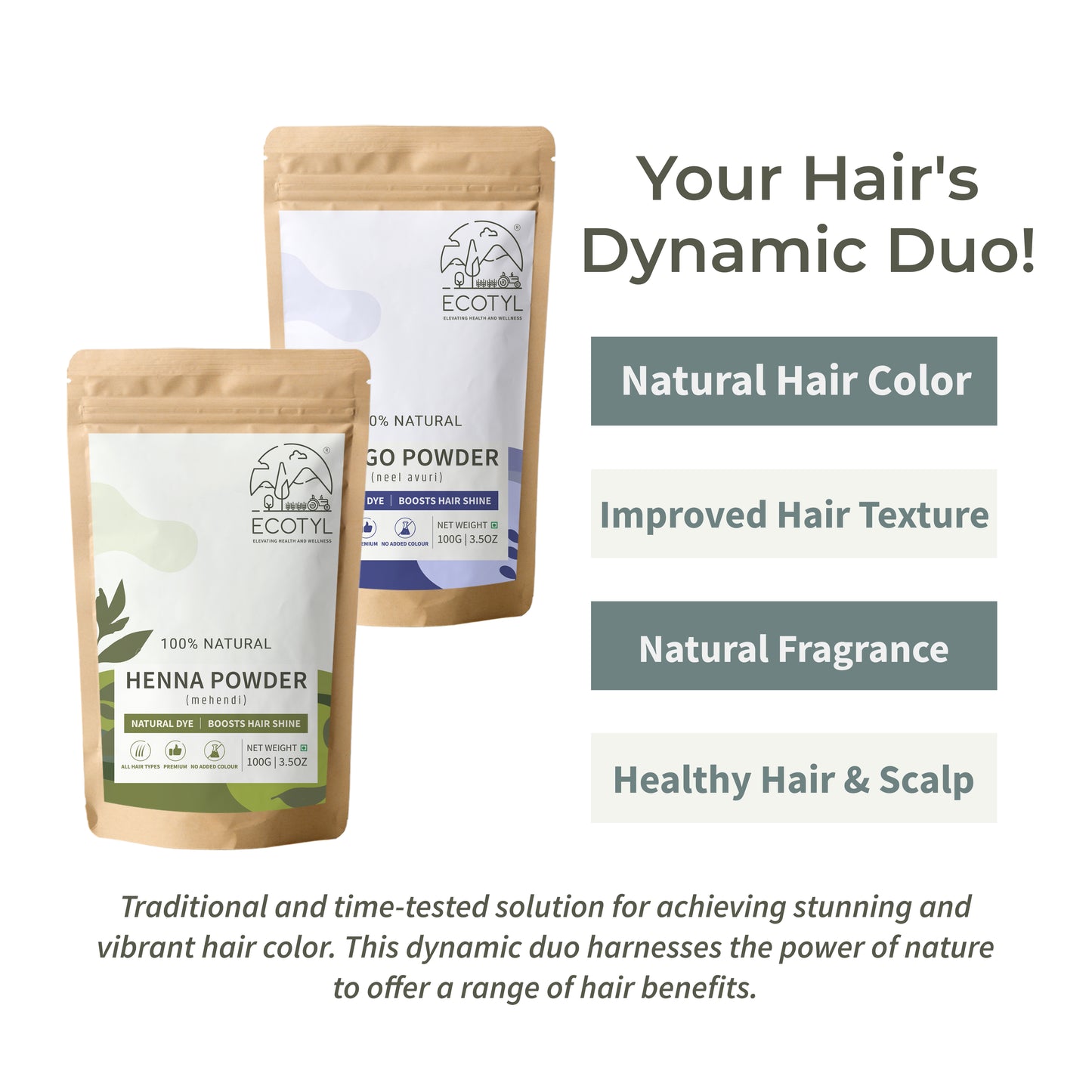 Hair Colour Combo - Henna Powder and Indigo Powder | Natural Hair Dye | 100g Each