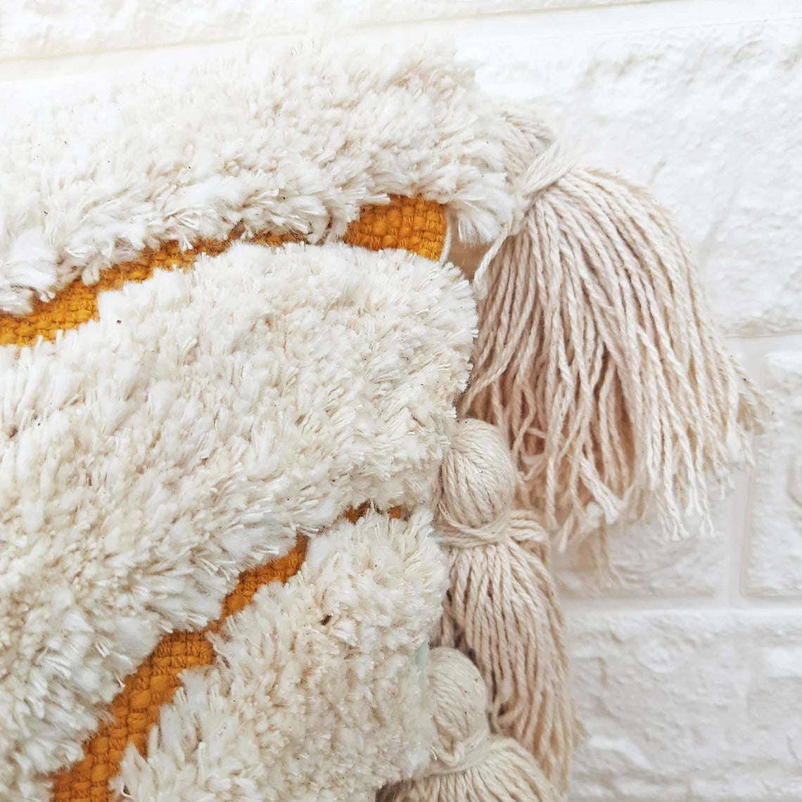Mustard Yellow & Ivory Tufted Boho Textured Cotton cushion cover