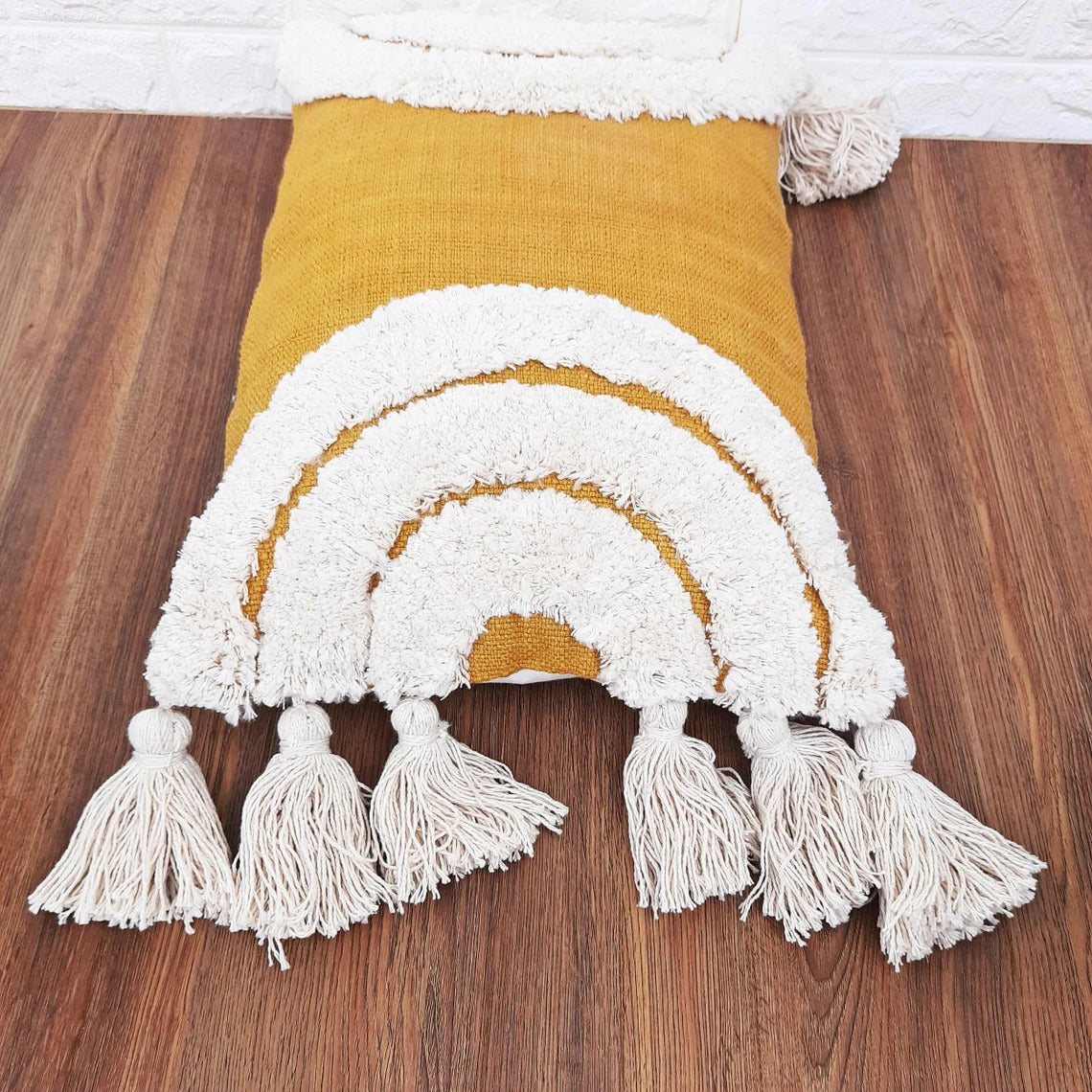 Mustard Yellow & Ivory Tufted Boho Textured Cotton cushion cover