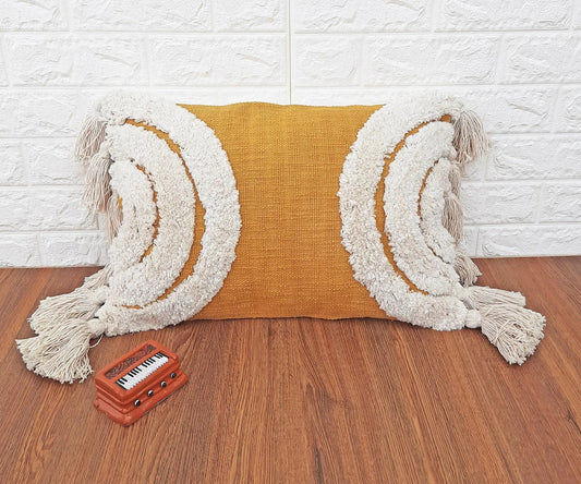 Mustard Yellow & Ivory Tufted Boho Textured Cotton cushion cover