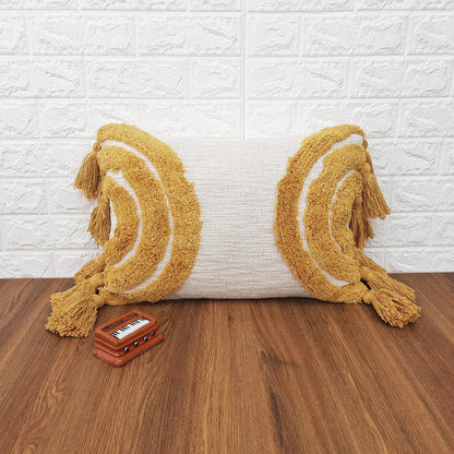 Ivory & Mustard Yellow Tufted Boho Textured Cotton cushion cover