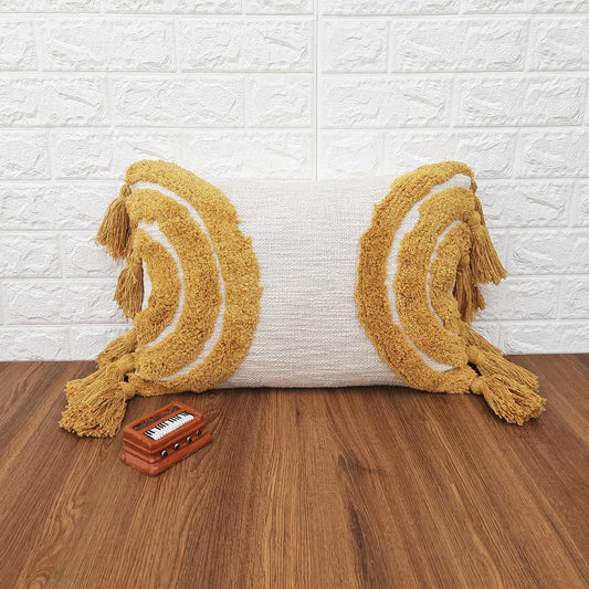 Ivory & Mustard Yellow Tufted Boho Textured Cotton cushion cover