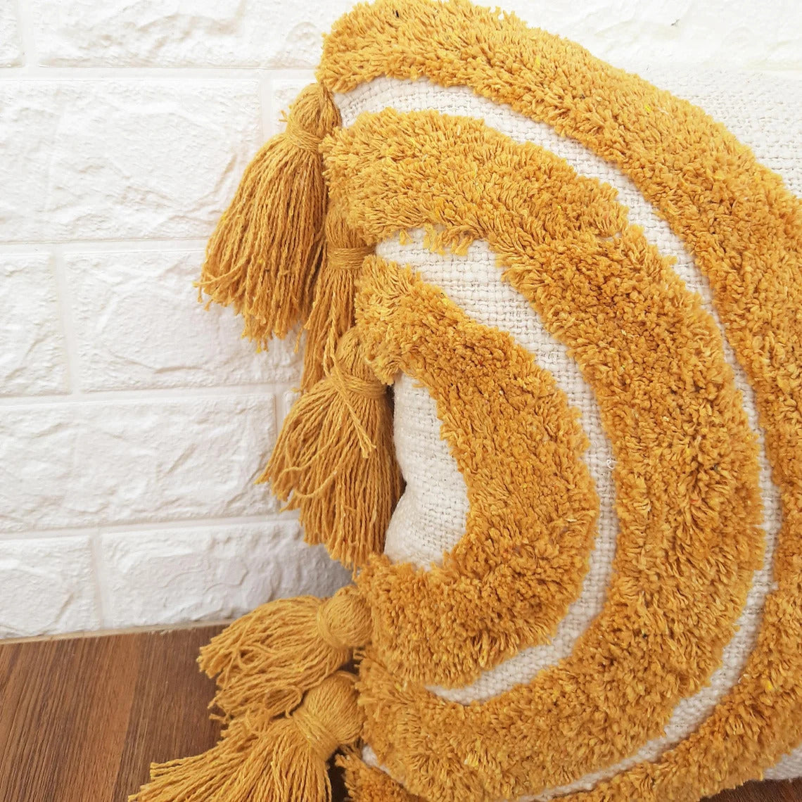 Ivory & Mustard Yellow Tufted Boho Textured Cotton cushion cover
