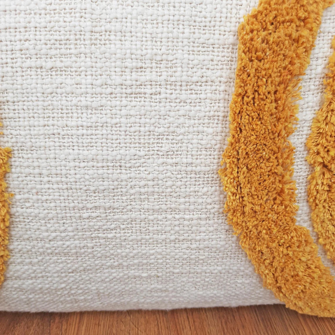 Ivory & Mustard Yellow Tufted Boho Textured Cotton cushion cover
