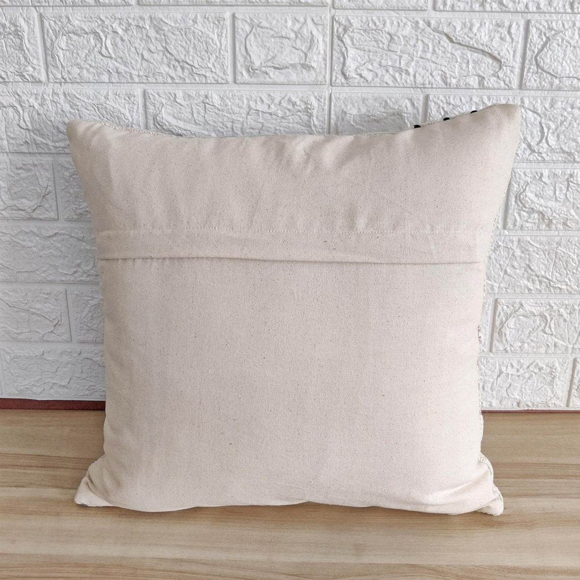 Ivory and Navy Blue Diamond Design Handtufted Cushion Cover