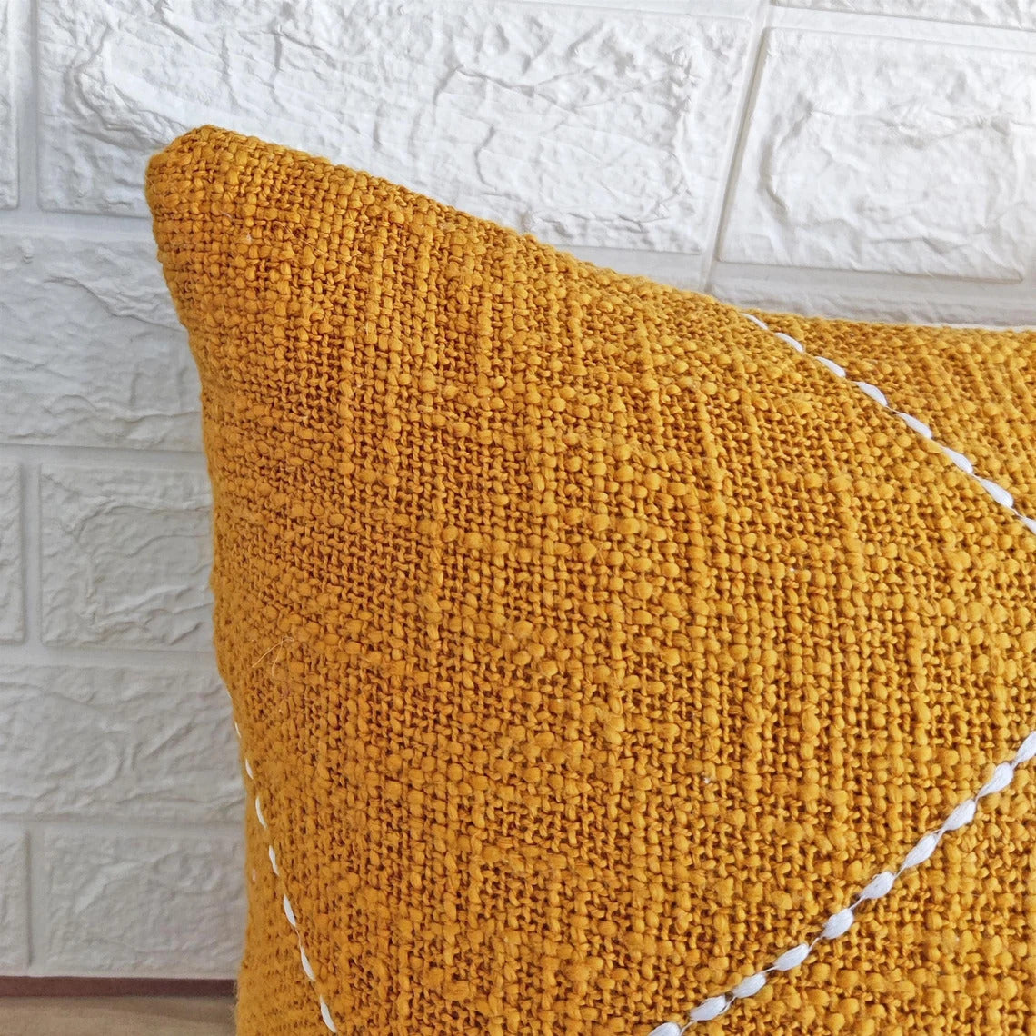 Mustard Yellow Kantha Cotton Cushion Cover