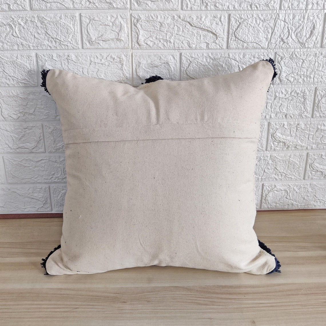 Navy Blue & Ivory Handtufted Cotton Cushion Cover