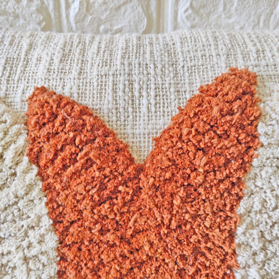 Rust Orange Blush Pink & Ivory Tufted Cushion Cover