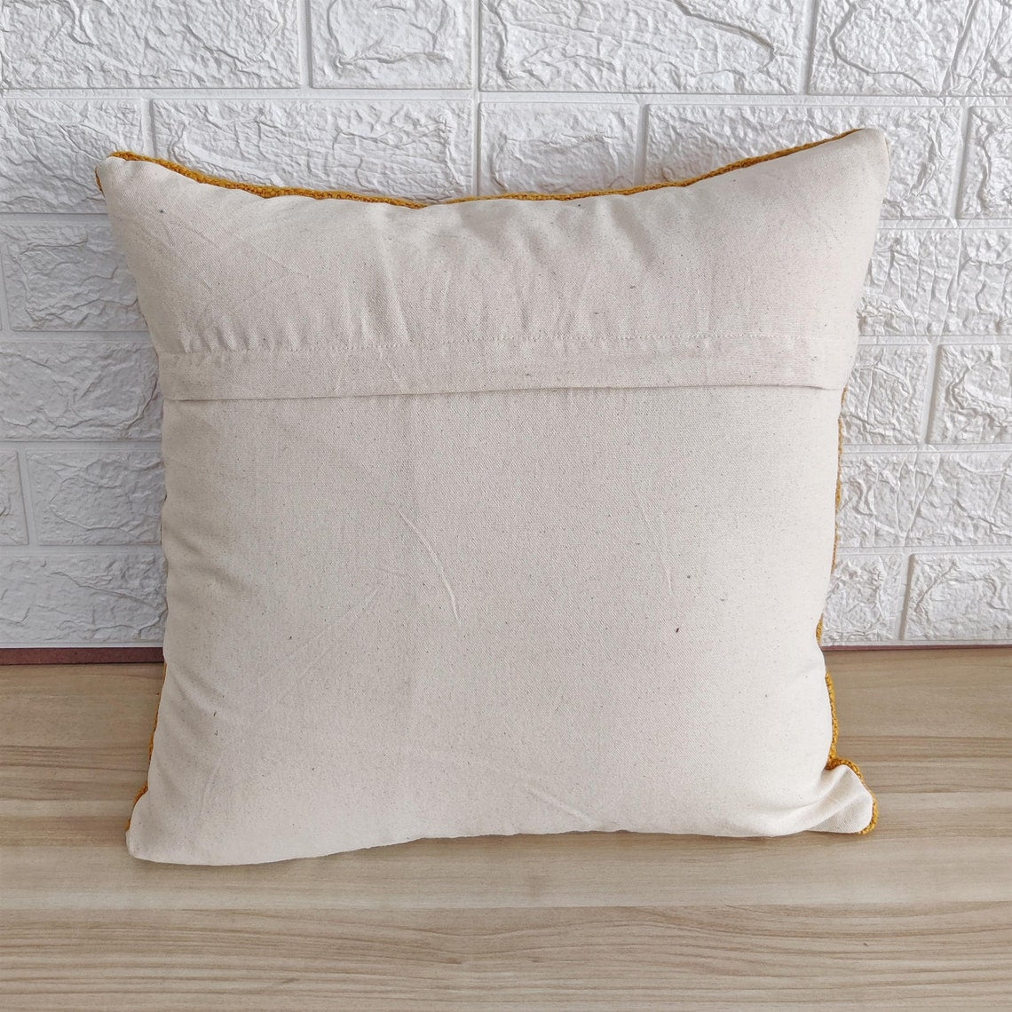 Mustard Yellow Kantha Cotton Square Design Cushion Cover