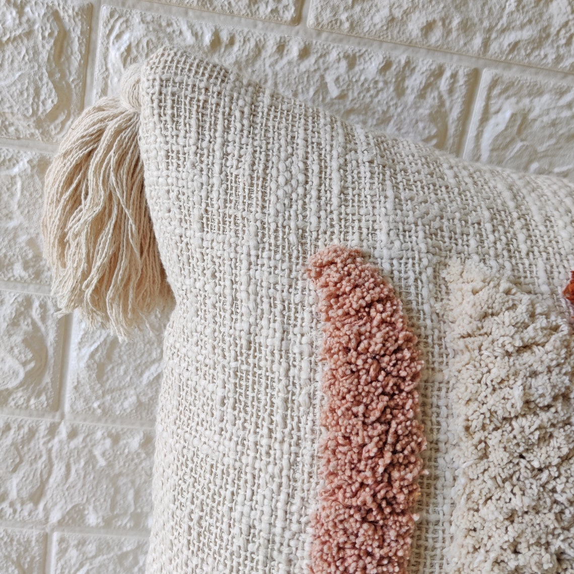 Rust Orange Blush Pink & Ivory Tufted Cushion Cover