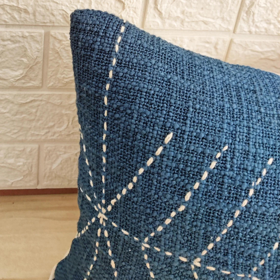 Blue Natural Raw Cotton Hand Dyed Fabric Hand Stitches Hand Kantha Pillow Cover