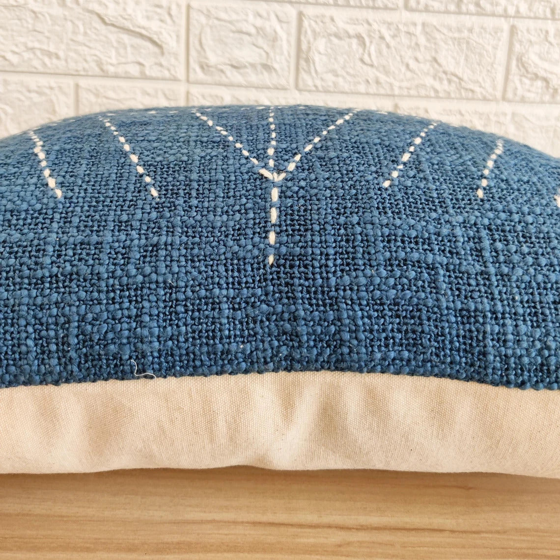 Blue Natural Raw Cotton Hand Dyed Fabric Hand Stitches Hand Kantha Pillow Cover