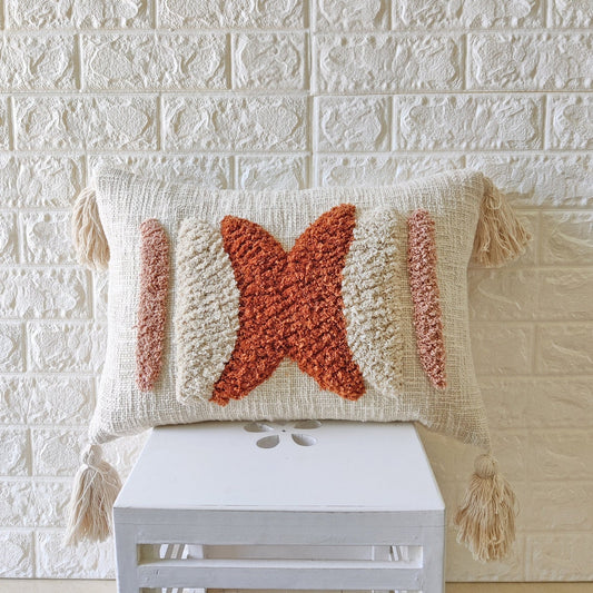 Rust Orange Blush Pink & Ivory Tufted Cushion Cover