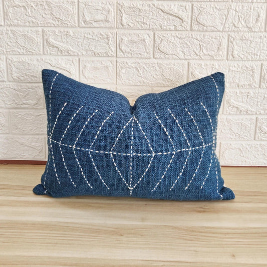 Blue Natural Raw Cotton Hand Dyed Fabric Hand Stitches Hand Kantha Pillow Cover