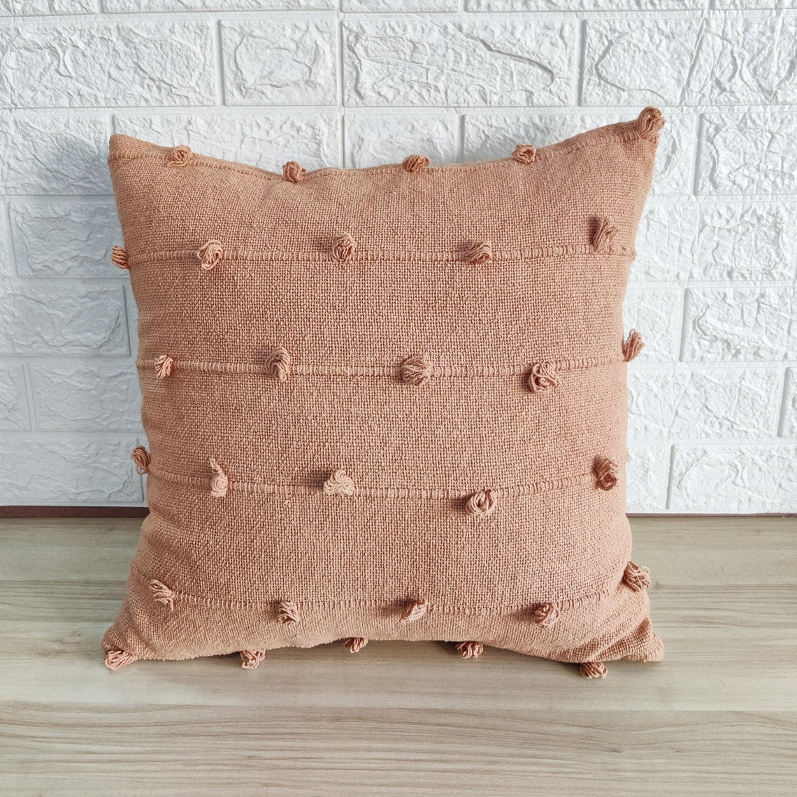 Blush Pink Natural Raw Cotton Hand Loom Woven Textured Fabric Cushion Cover