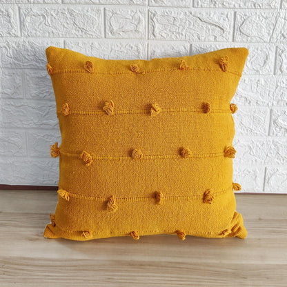 Mustard Yellow Natural Raw Cotton Hand Loom Woven Textured Fabric Cushion Cover
