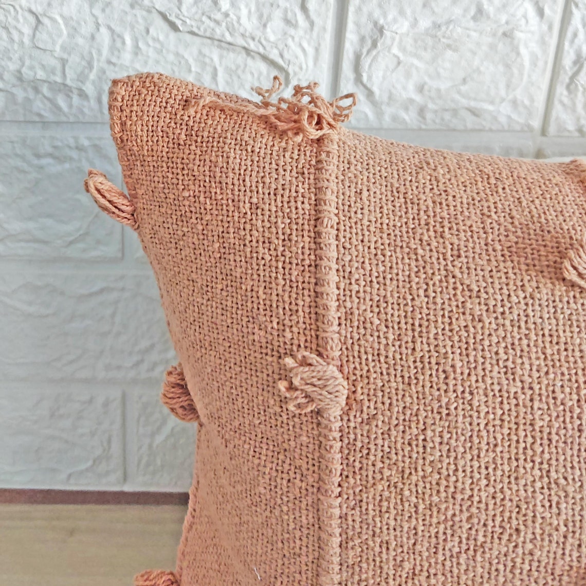 Blush Pink Natural Raw Cotton Hand Loom Woven Textured Fabric Cushion Cover
