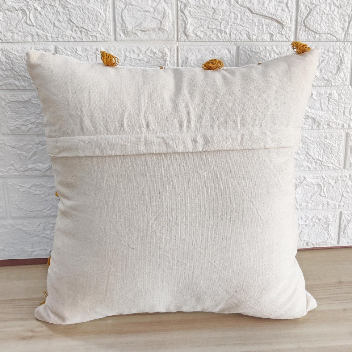 Mustard Yellow & Ivory Natural Raw Cotton Hand Loom Woven Textured Fabric Cushion Cover