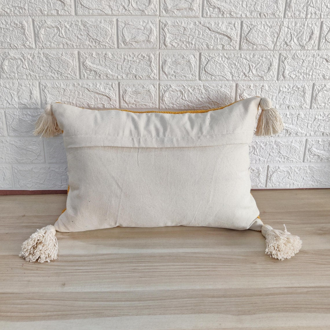 Mustard Yellow & Ivory Hand Embroidered Tufted Textured Cotton Cushion Cover