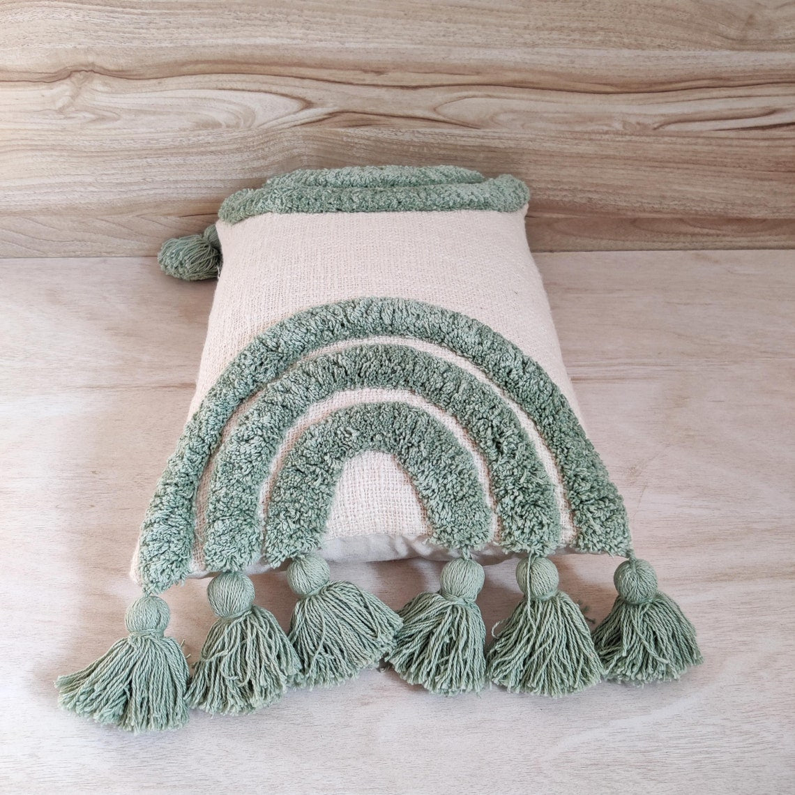 Ivory & Sage Green Tufted Boho Textured Cotton cushion cover