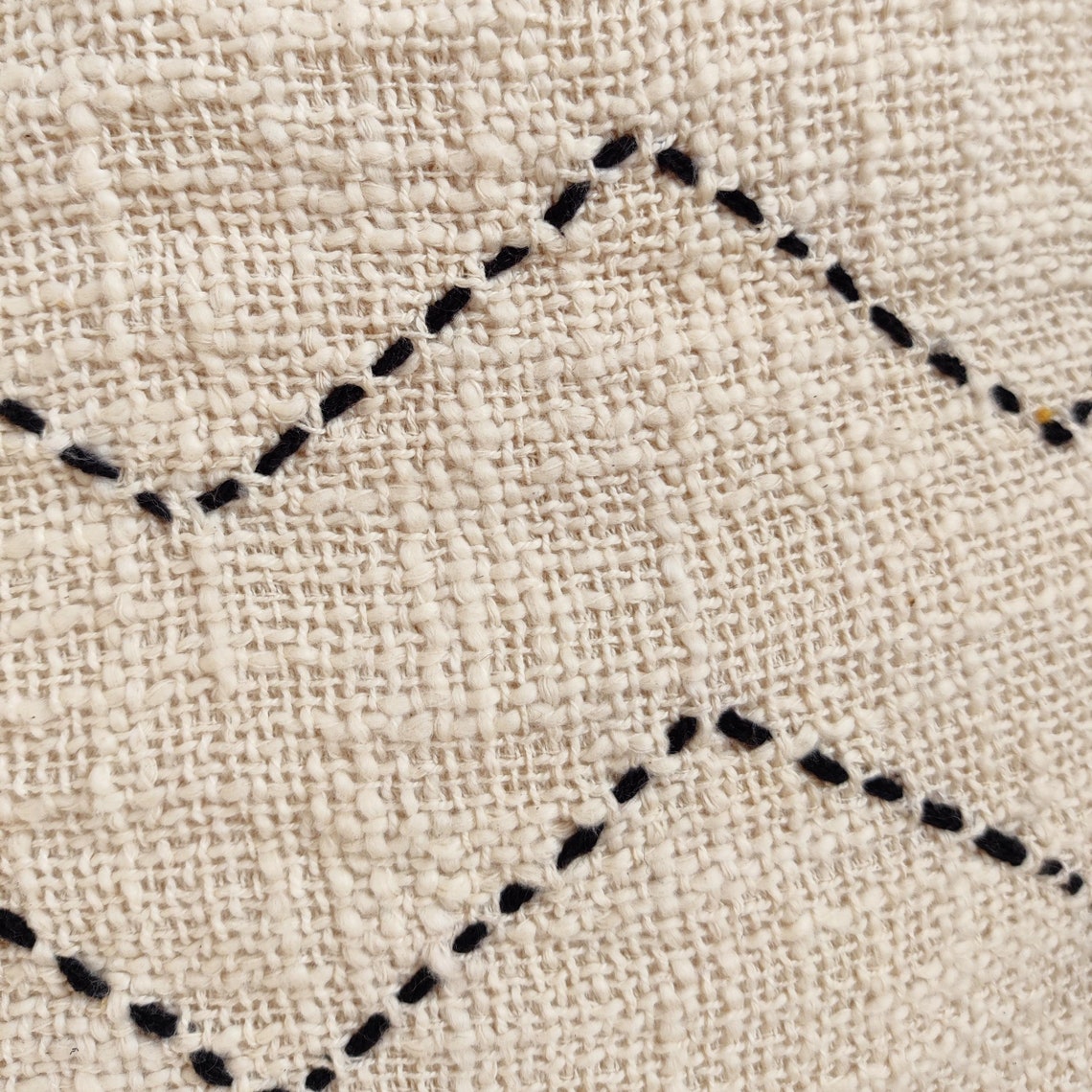 Ivory and Black Kantha Textured Cotton Cushion Cover