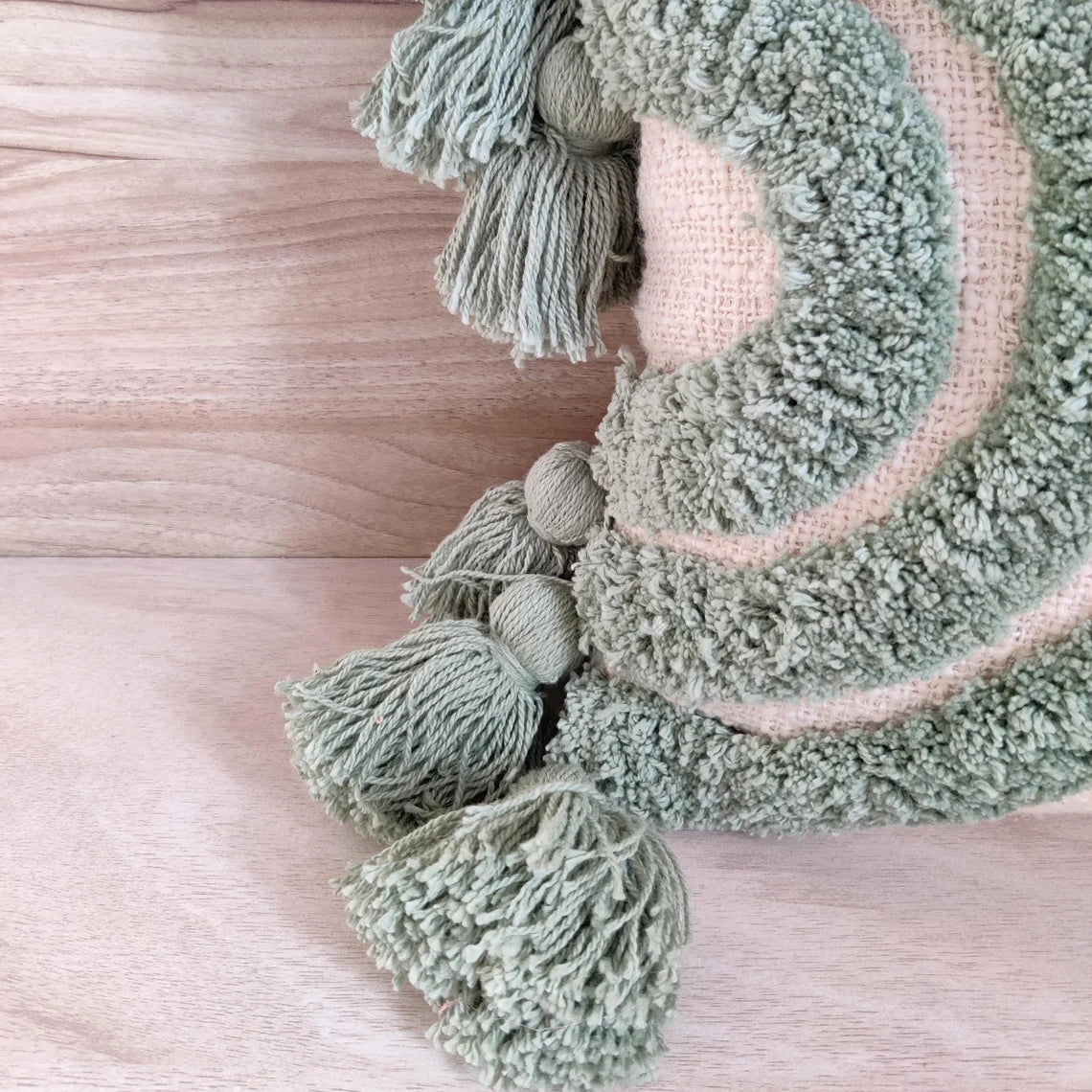 Ivory & Sage Green Tufted Boho Textured Cotton cushion cover