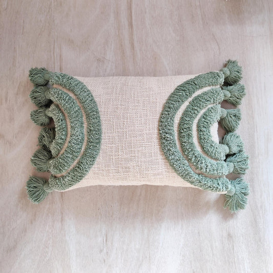 Ivory & Sage Green Tufted Boho Textured Cotton cushion cover