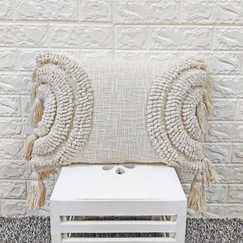 Ivory Tufted Boho Textured Cotton cushion cover