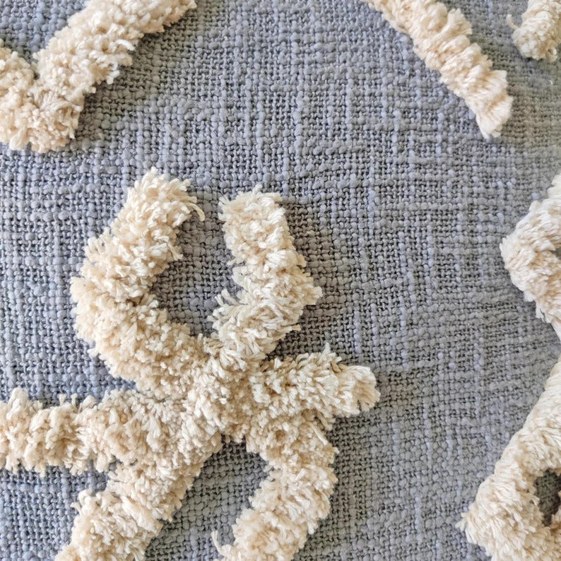 Grey Boho Tufted Cotton Cushion Cover