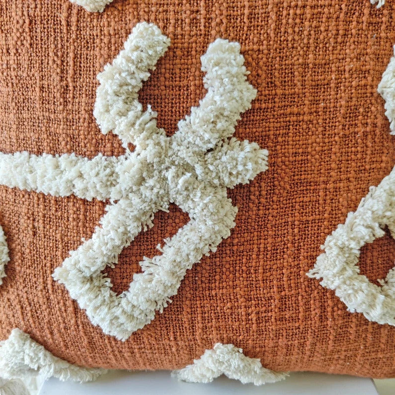Rust Boho Tufted Cotton Cushion Cover