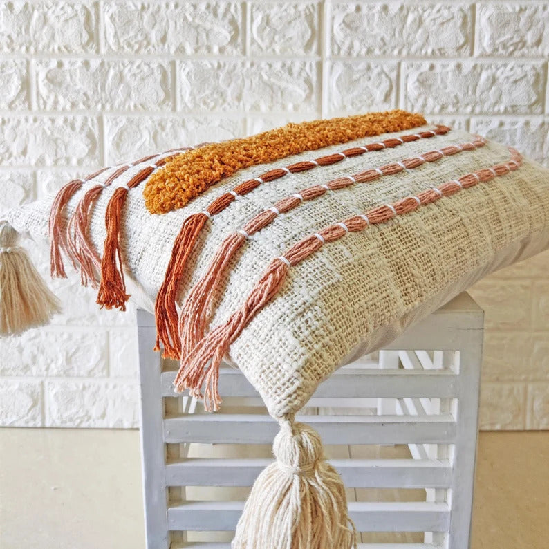 Boho Rainbow Tufted Cushion Cover