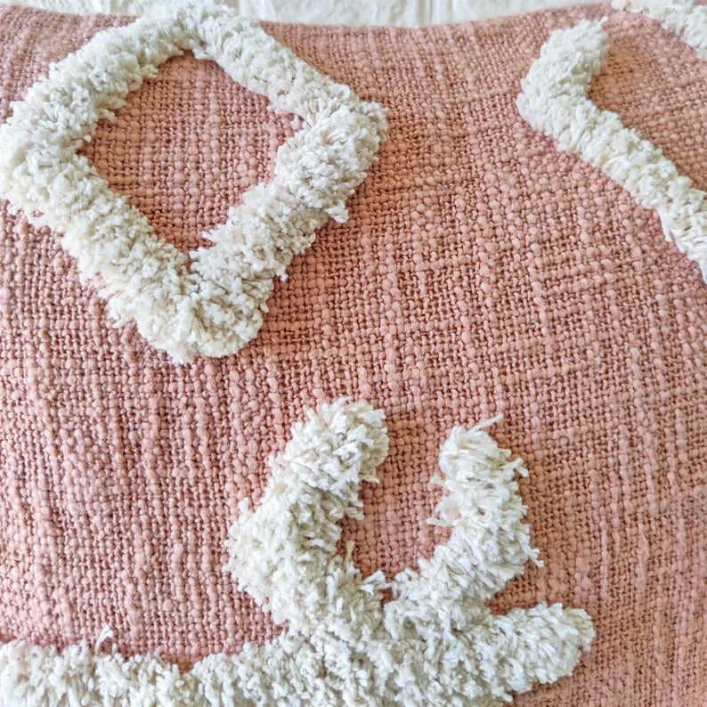 Blushed Pink Boho Tufted Cotton Cushion Cover