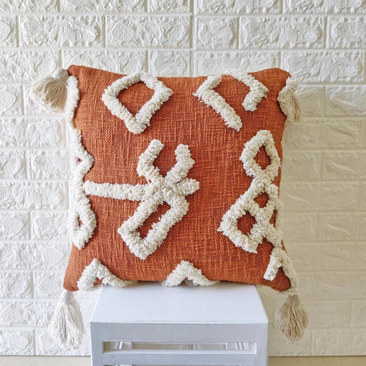 Rust Boho Tufted Cotton Cushion Cover