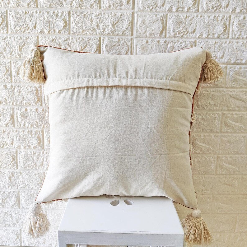 Teal Blue Boho Tufted Cotton Cushion Cover
