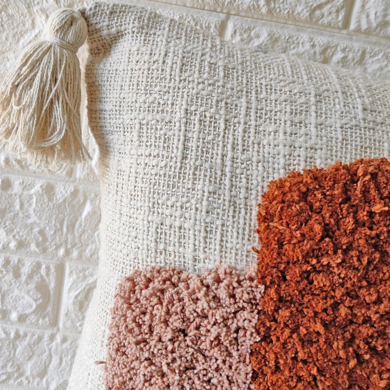 Multicolor Designer Tufted Cotton Cushion Cover