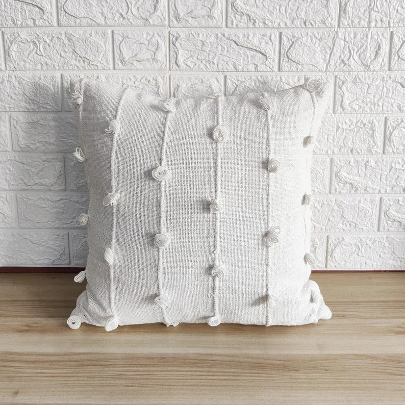 Beach White Natural Raw Cotton Hand Loom Woven Textured Fabric Cushion Cover